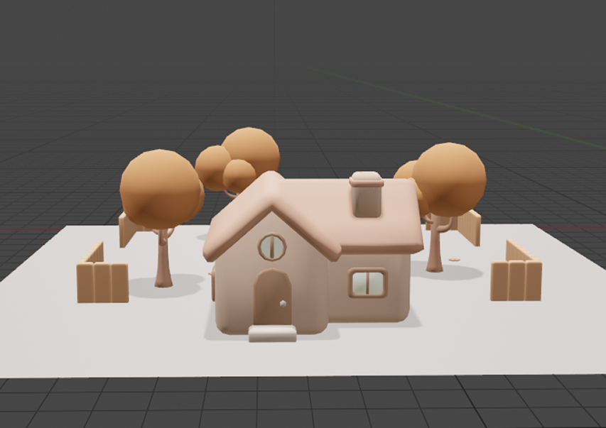 3D model sheet showing house and outdoor environment props