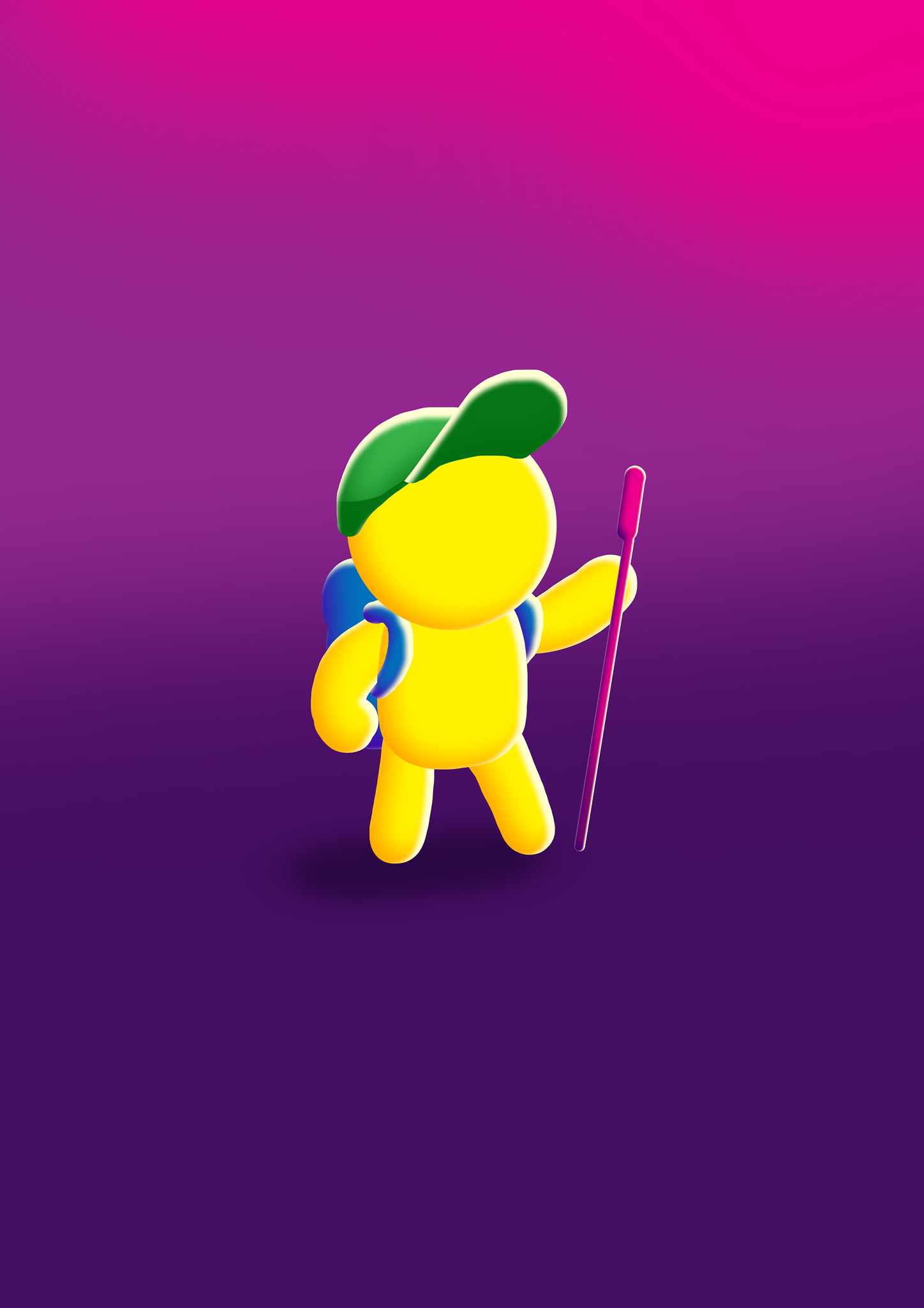 Adventurer concept artwork with an abstract yellow character wearing a backpack