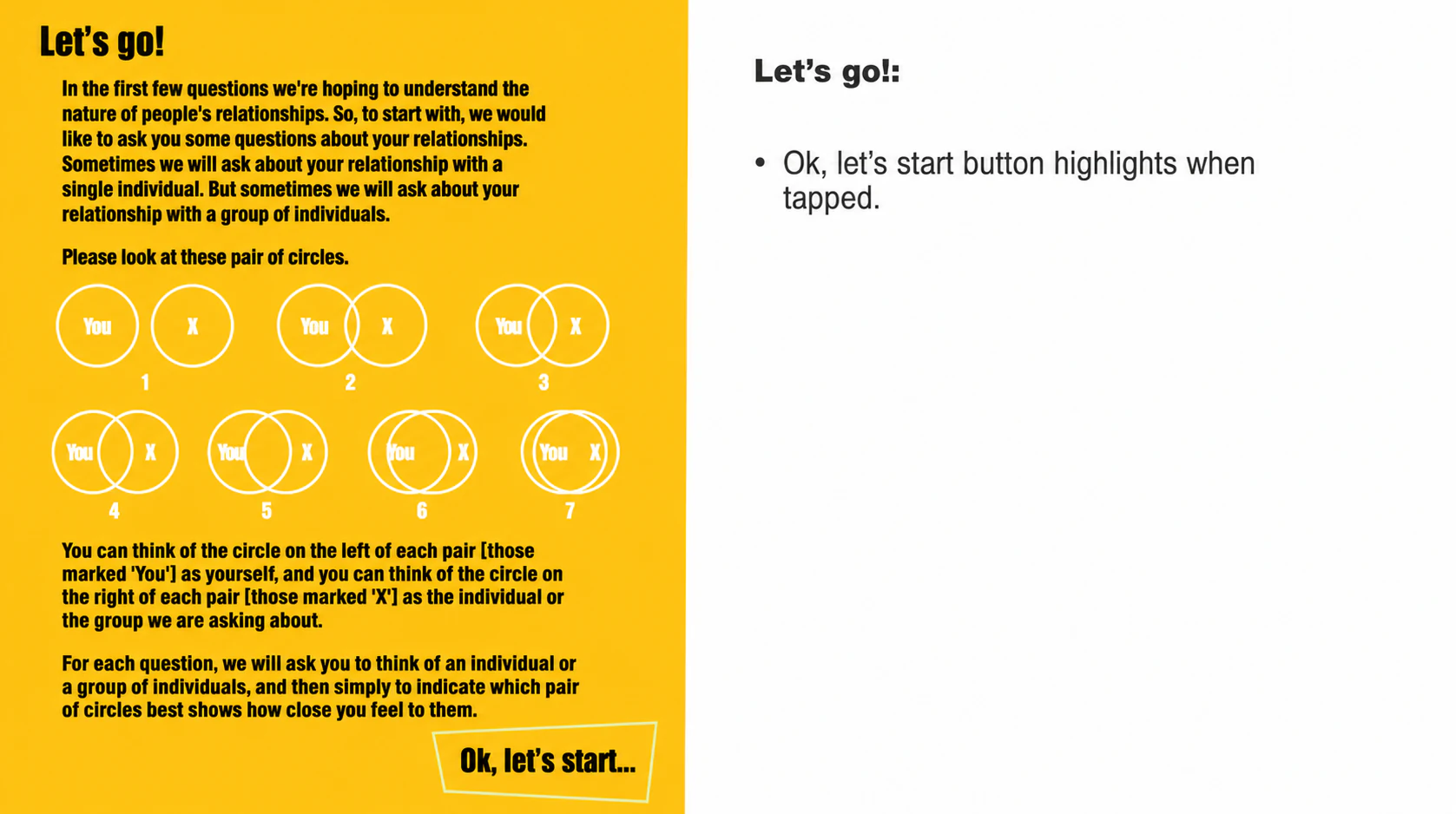 Client slide showing circle-pair closeness options for relationship questions