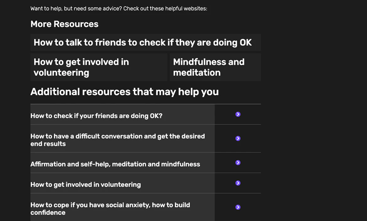 Final survey further resources screen