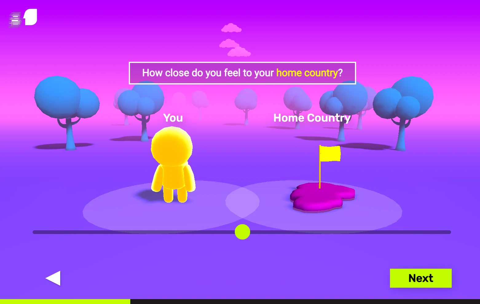 Final survey closeness slider asking how close the person feels to their home