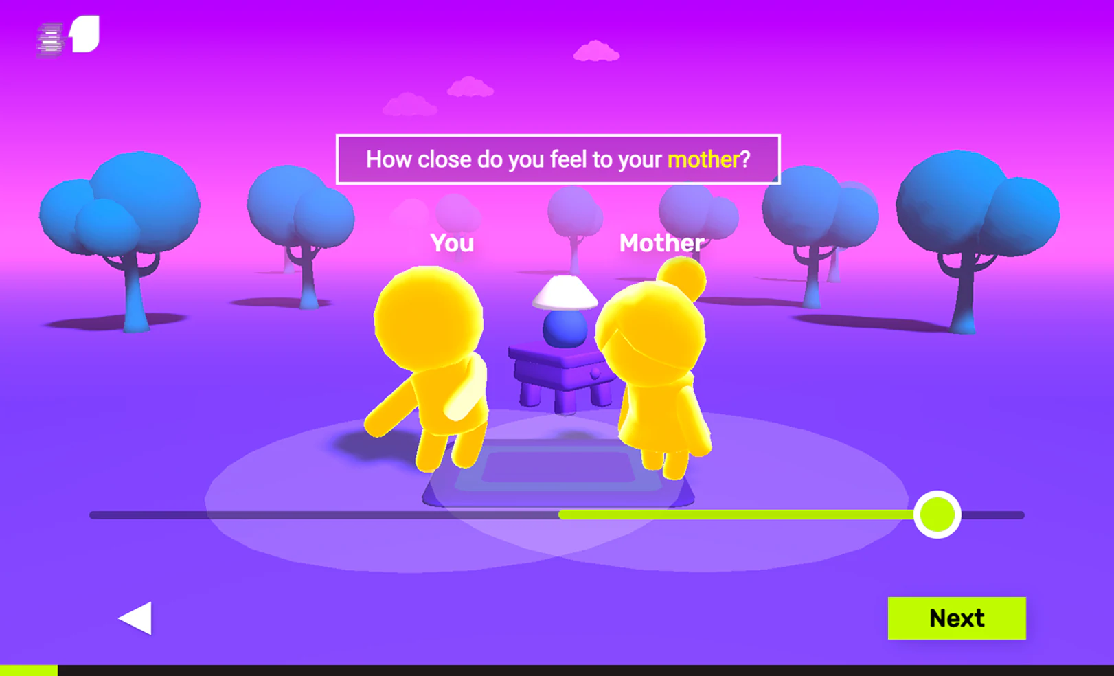 Final survey closeness slider asking how close the person feels to their mother