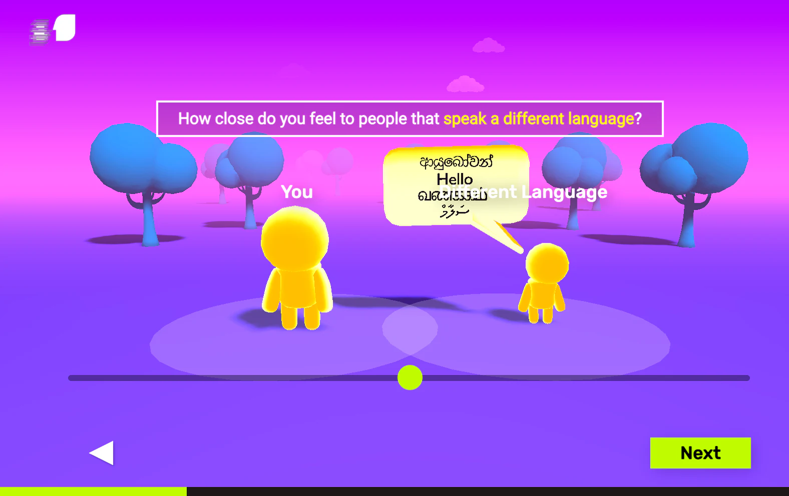 Final survey closeness slider asking about people who speak other languages