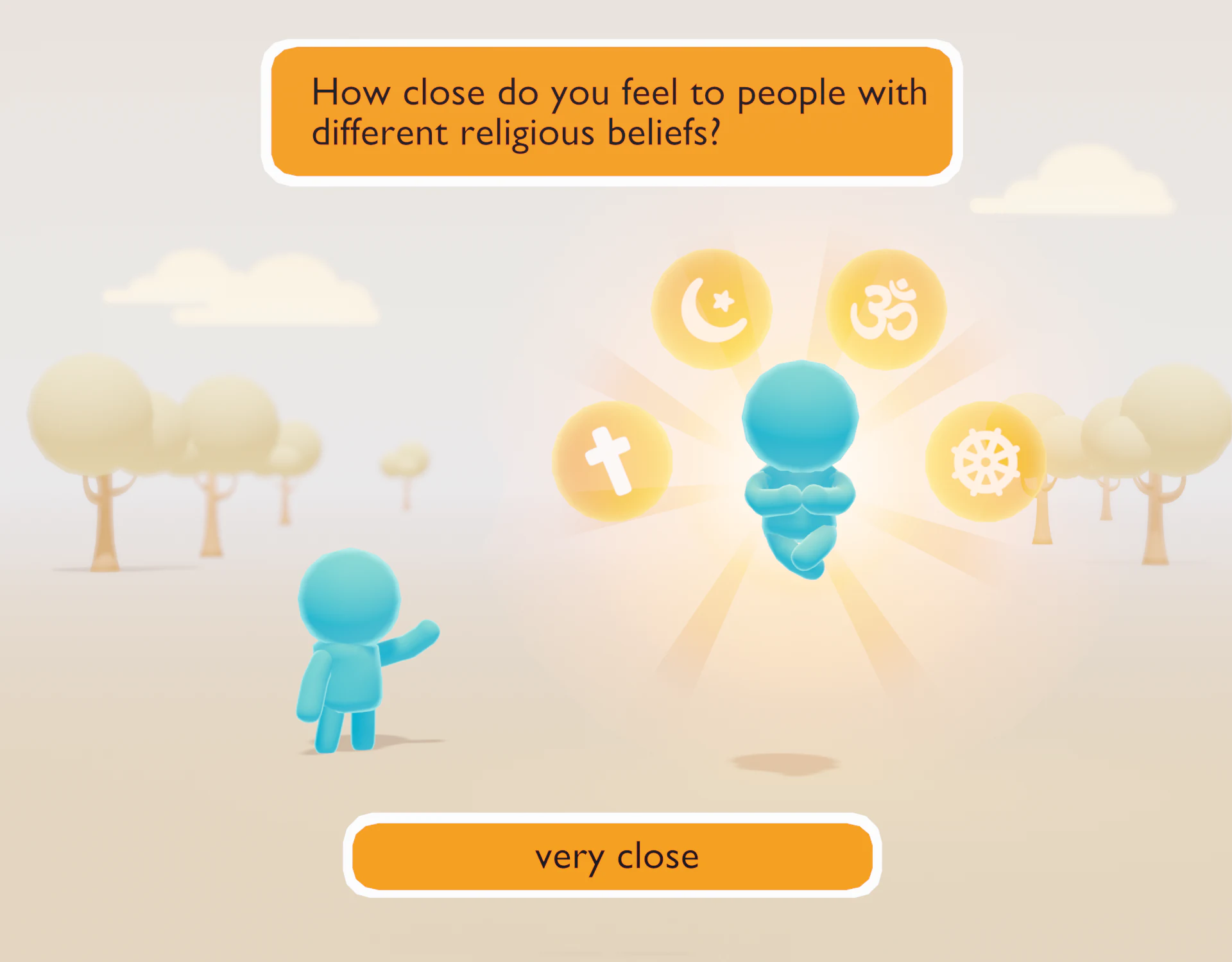 Early rendered belief closeness concept with blue characters and a neutral background