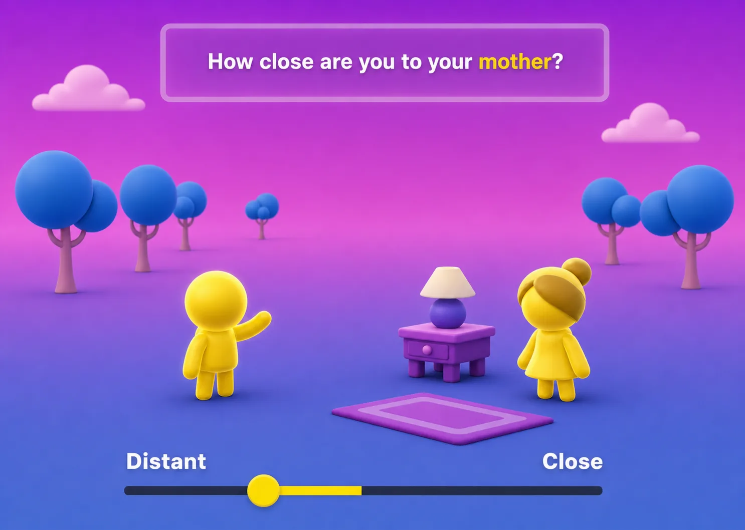 Mockup render showing a closeness question about the person's mother