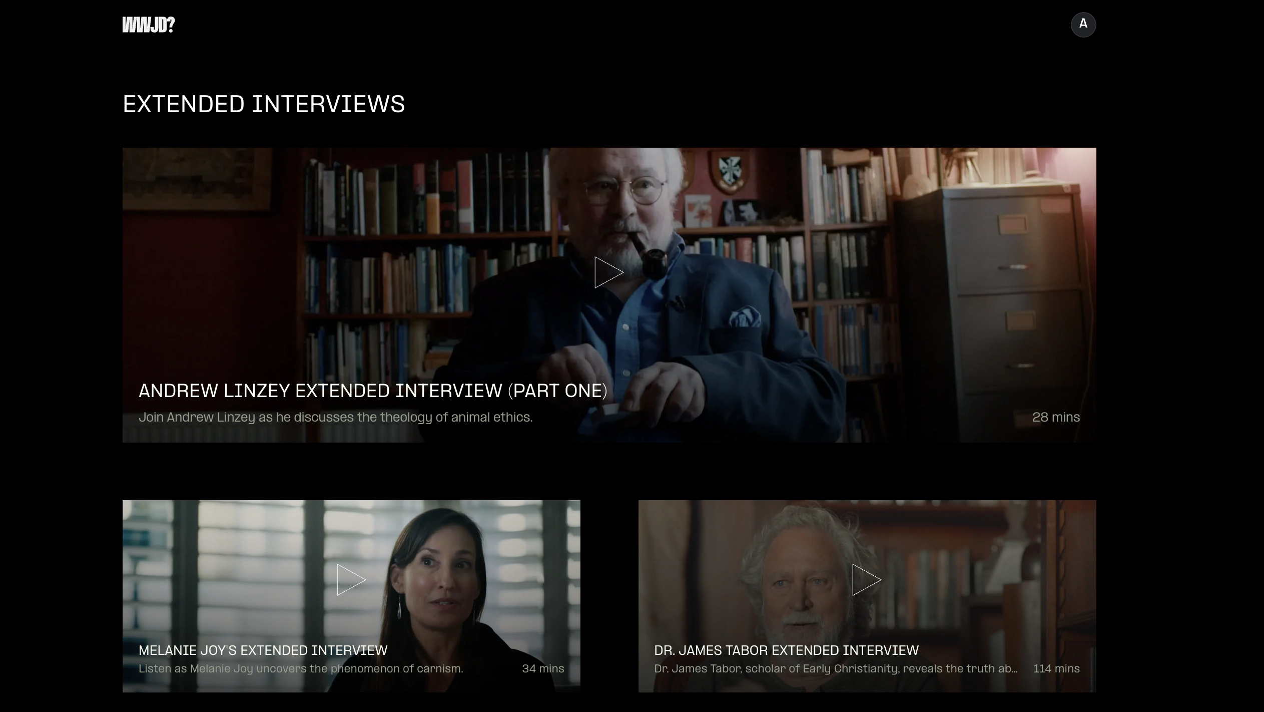WWJD Browse page showing a grid of extended interviews